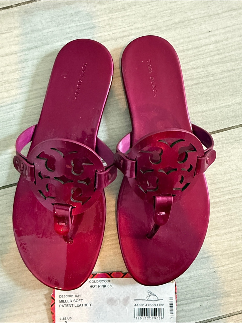Tory Burch Miller Patent Leather Sandals - Hot Pink - Picture 2 of 5